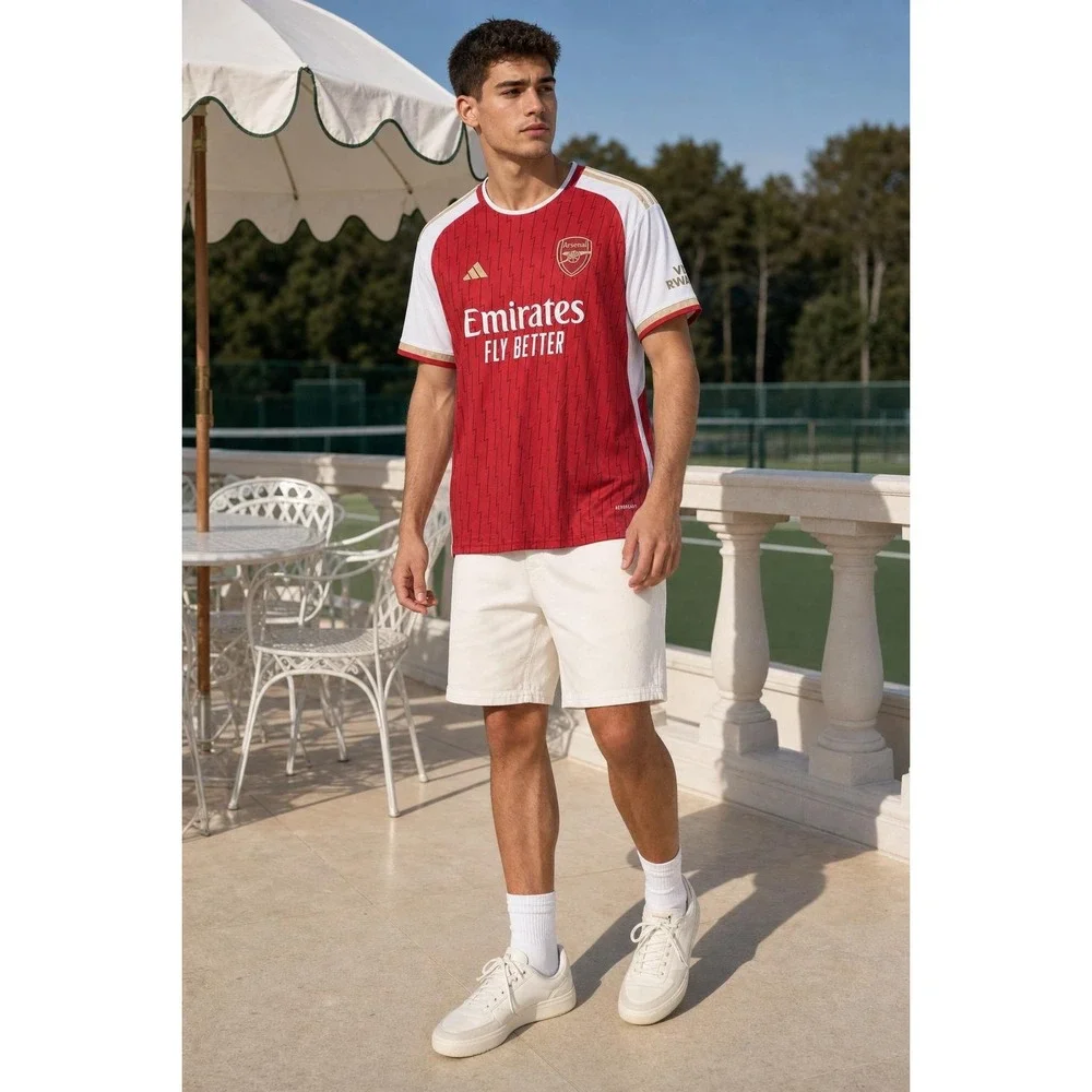 Arsenal Jersey Men's L Red White Emirates Fly Better 22 Soccer Futbol Blokecore